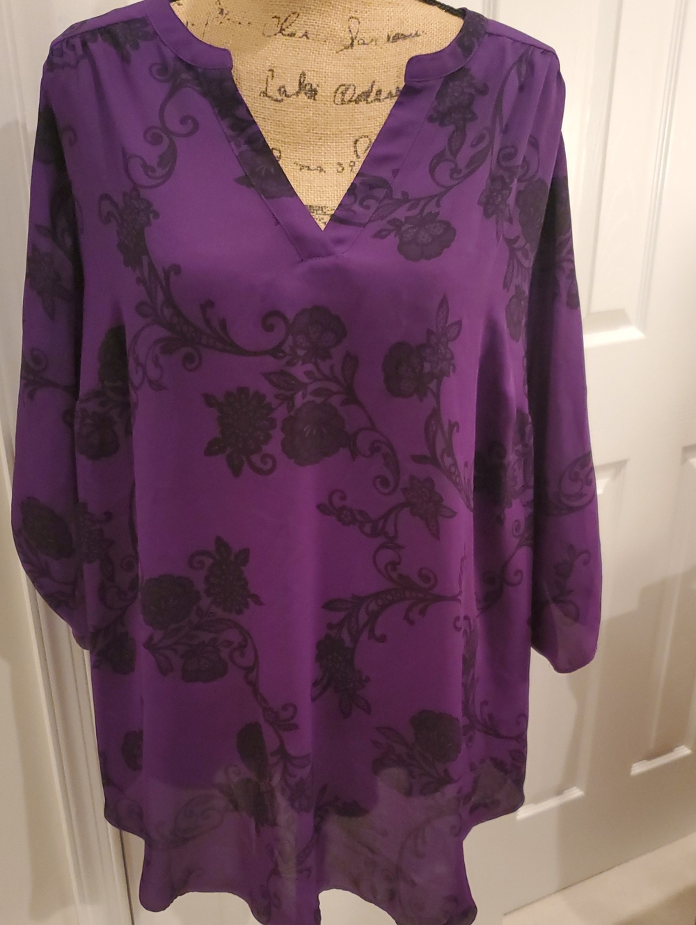 Worthington Floral Tunic Purple Black Size 2X Like New